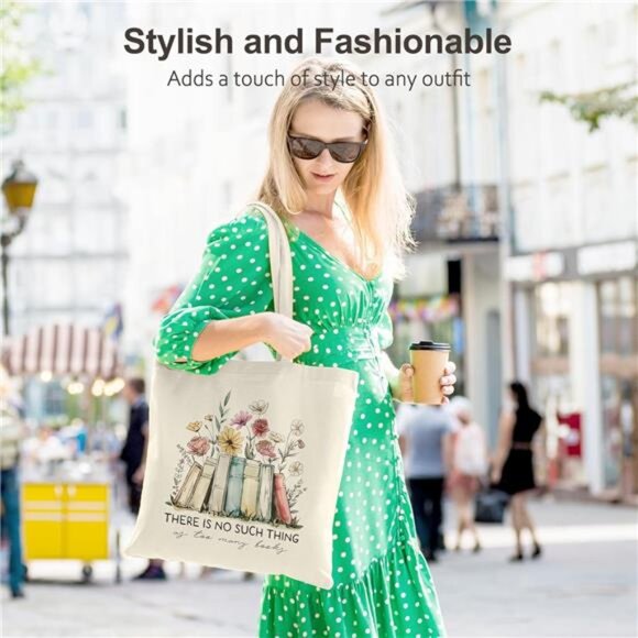 Canvas Book Tote Bag, Book Lover Gifts for Women,Bookish Presents Reading - Picture 3 of 7